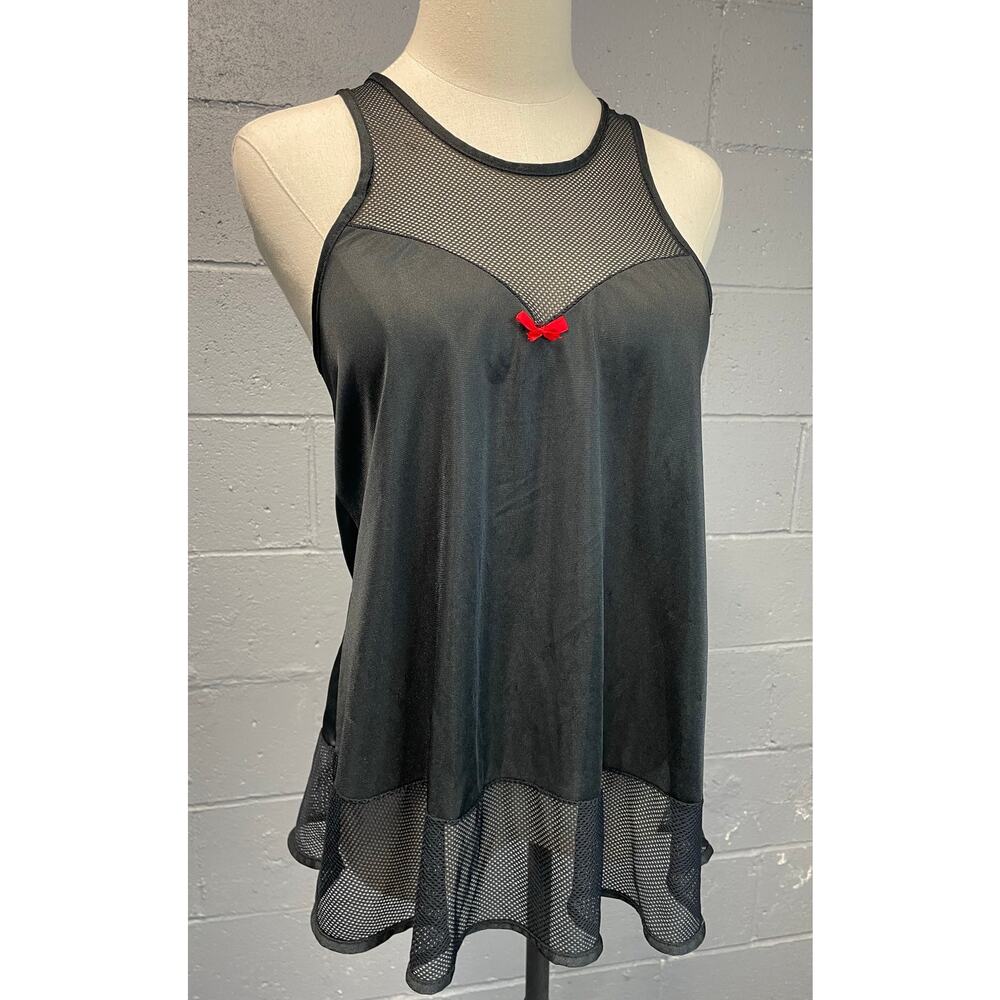 Vintage Black Nylon & Mesh Baby Doll Camisole Nightgown Top Lingerie SM Med